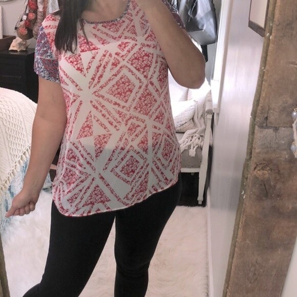 Cabi size medium red & blue floral print sheer top - Picture 1 of 3